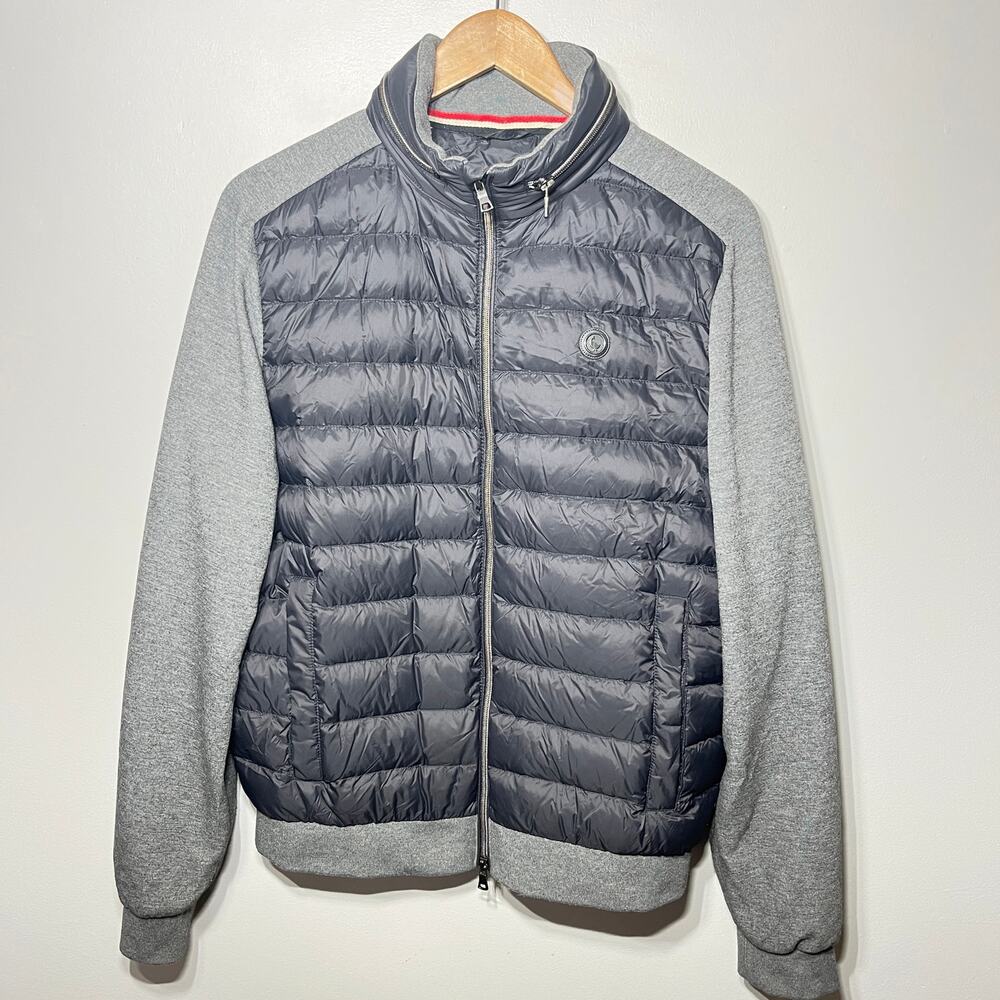 El Ganso Jacket Navy Gray Packable Quilted Down Full Zip Knit Sleeve Travel L